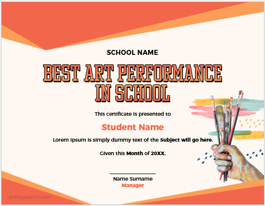 Best art performance in school certificate