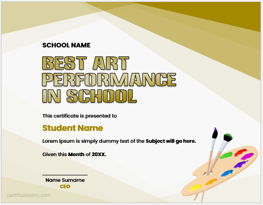 Best art performance in school certificate