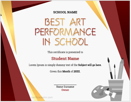 Best art performance in school certificate