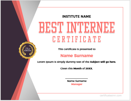 Best internee employee certificate