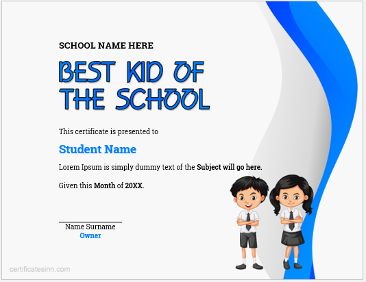 Best kid of the school certificate