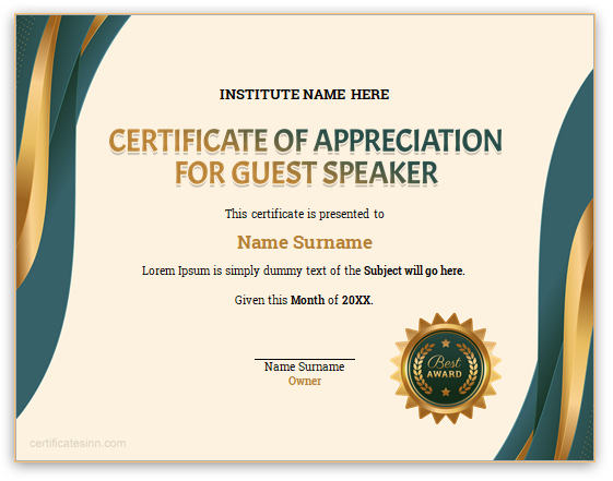 Sample Certification Of Appreciation For Guest Speaker 47 OFF