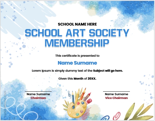 School art society membership certificate