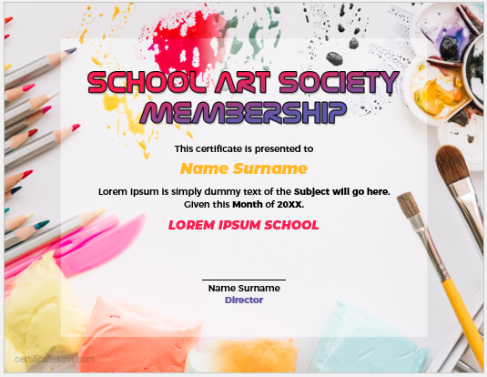 School art society membership certificate