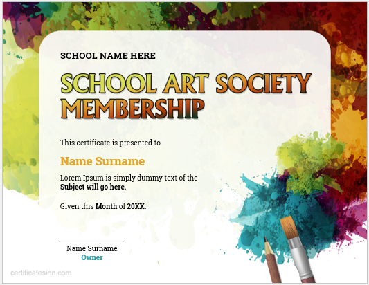 School art society membership certificate
