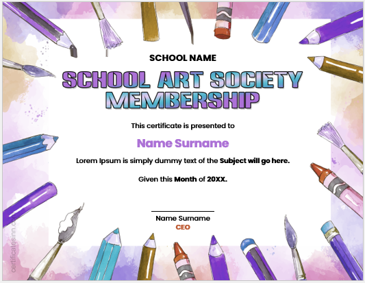 School art society membership certificate