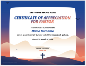 Certificate of appreciation for pastor