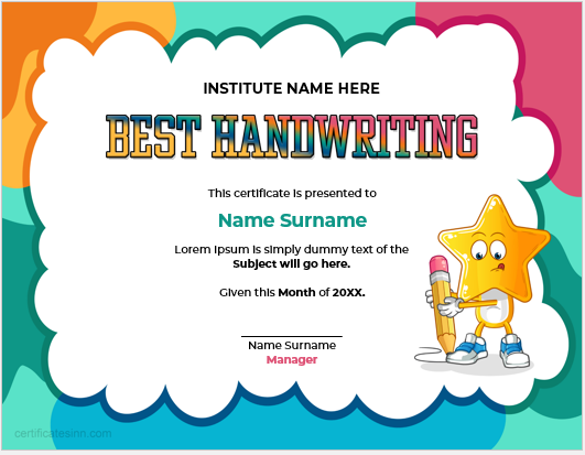 Best handwriting certificate template