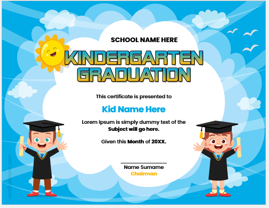 Kindergarten graduation certificate