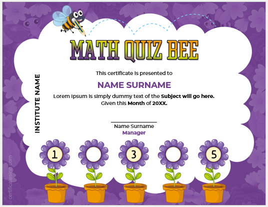 Math QUIZ bee certificate