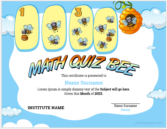 Math QUIZ bee certificate