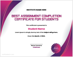 Best assignment completion certificate for student