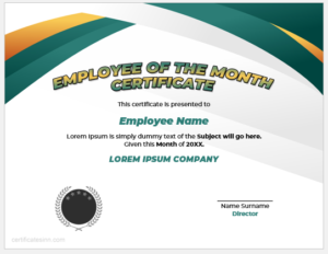 Employee of the Month certificate template