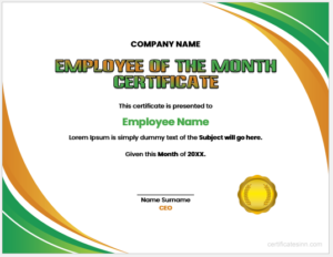 Employee of the Month certificate template