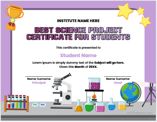 Best science project certificate for students