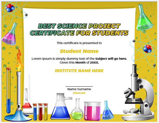 Best science project certificate for students