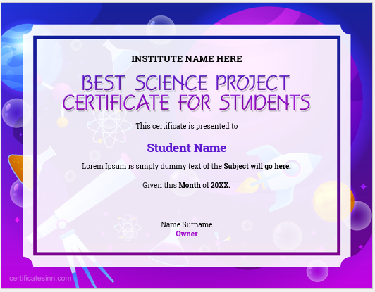 Best science project certificate for students