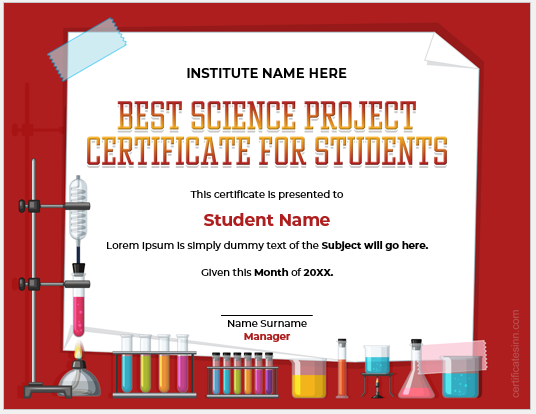 Best science project certificate for students