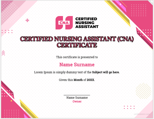 Certified nursing assistant certificate
