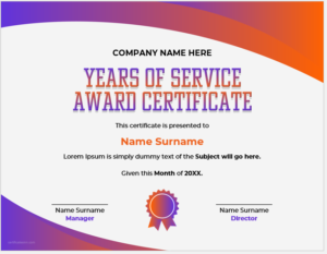 Years of Service Award Certificate Template