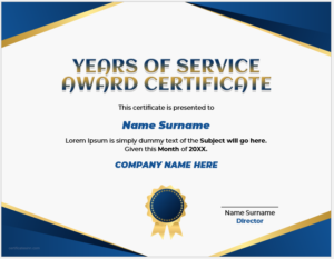 Years of Service Award Certificate Template