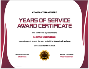 Years of Service Award Certificate Template