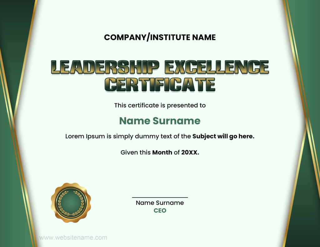 Leadership Excellence Award Certificate