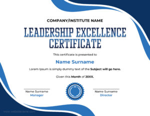 Leadership Excellence Award Certificate