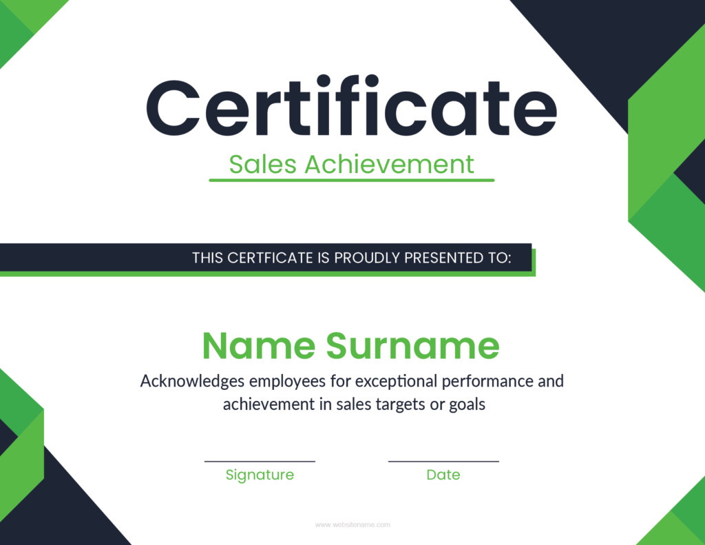 Sales Achievement Award Certificate Template