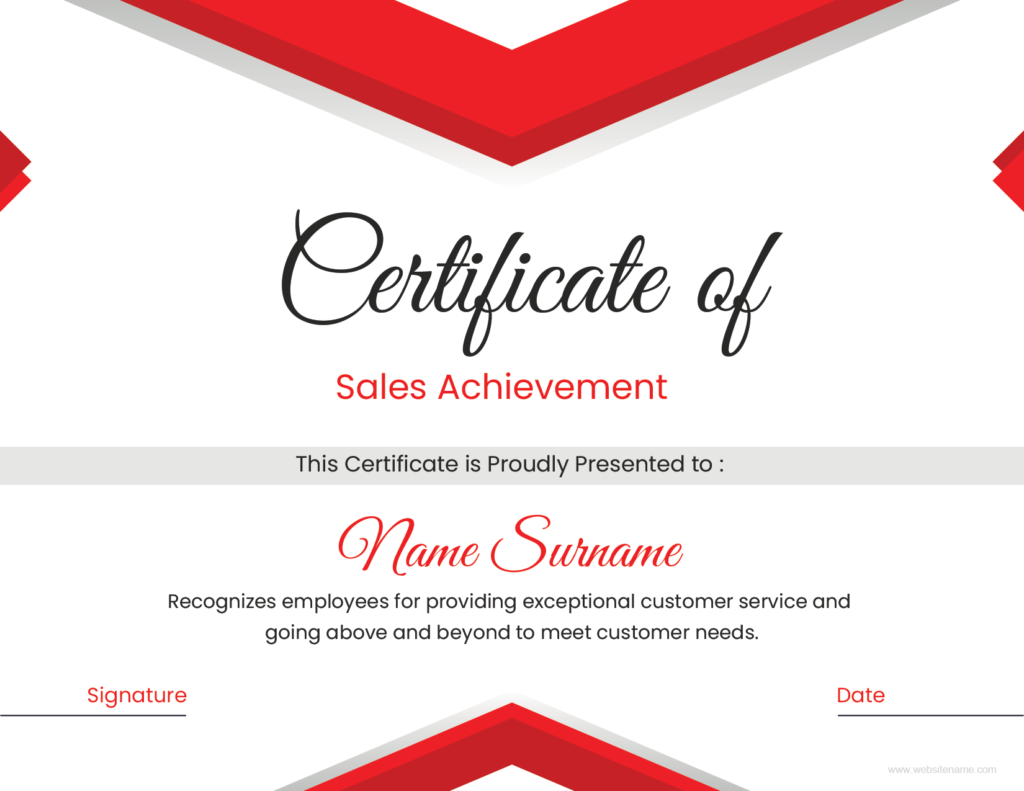 Sales Achievement Award Certificate Template