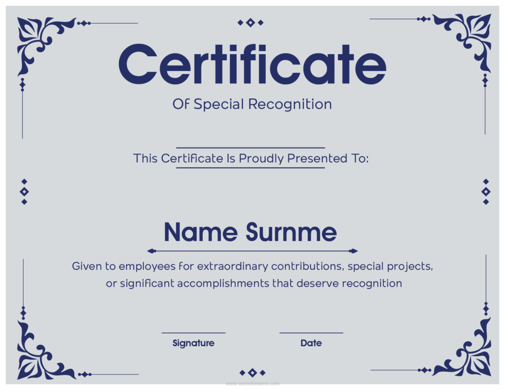 Special Recognition Certificate Template