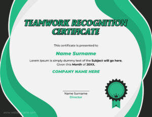 Teamwork recognition certificate template