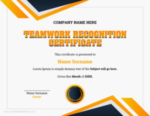 Teamwork recognition certificate template