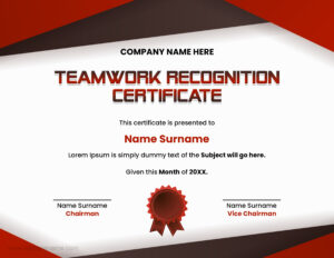 Teamwork recognition certificate template