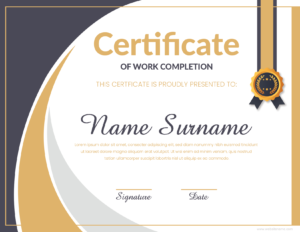 Work Completion Certificate Template for Word