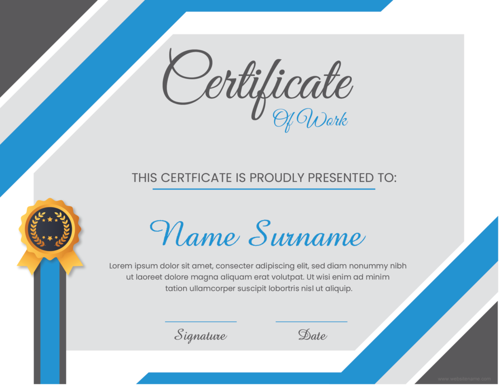 Work Completion Certificate Template for Word
