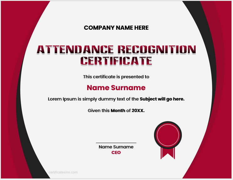 Attendance Recognition Certificate