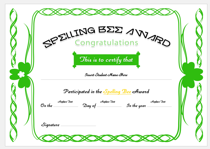 Spelling Bee Award Certificate