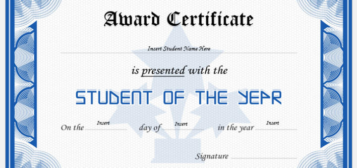 Student of the Year Award Certificate
