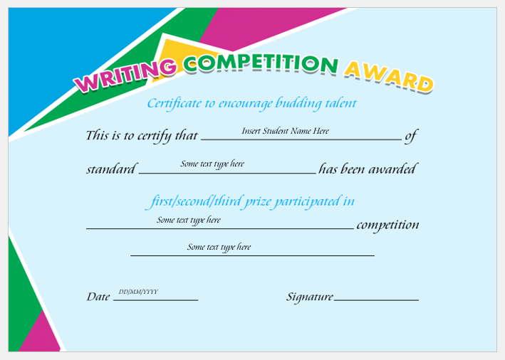 essay writing competition certificate format