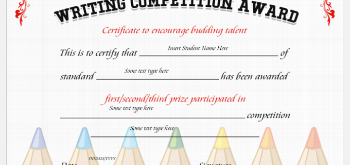 Writing Competition Award Certificate
