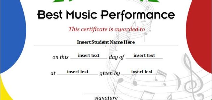Best music performance award certificate
