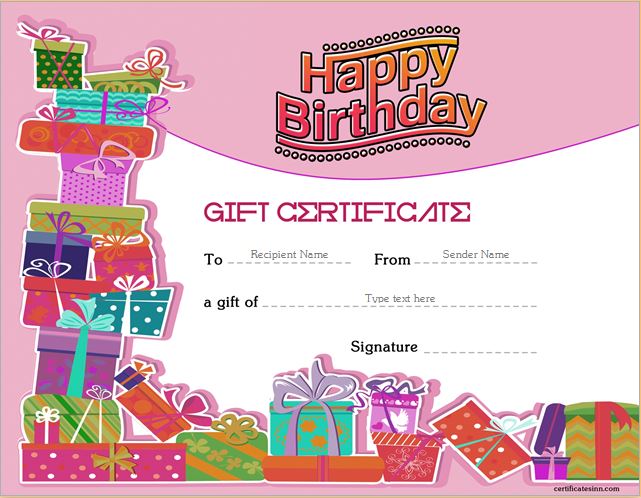 Birthday Gift Certificate Sample Templates For WORD Professional 