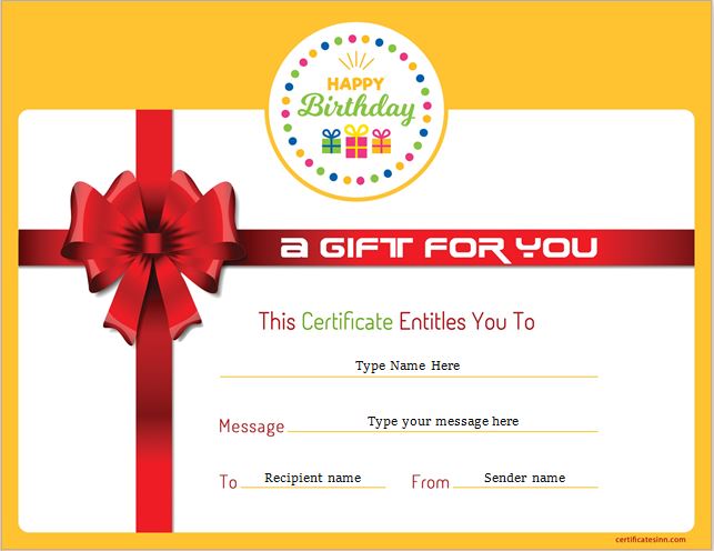 Birthday Gift Certificate Sample Templates For WORD Professional 