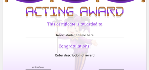 Best Acting Award Certificate for School