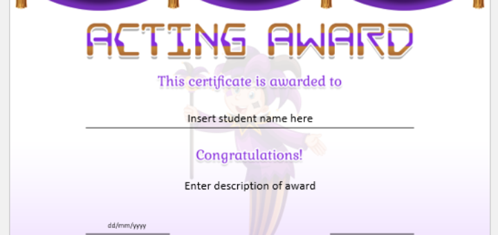 Best Acting Award Certificate for School