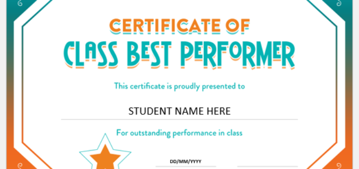 Class Best Performer Certificate