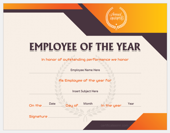 Employee of the year Certificate Template