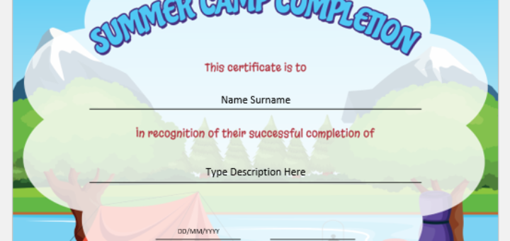 Summer Camp Completion Certificate