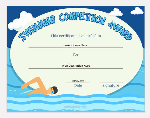 Swimming Competition Award Certificates For Word Professional